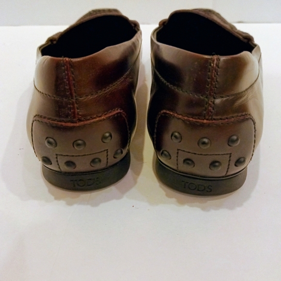 TOD'S Women's Square Toed Penny Loafer Brown Smooth Leather - Picture 8 of 11
